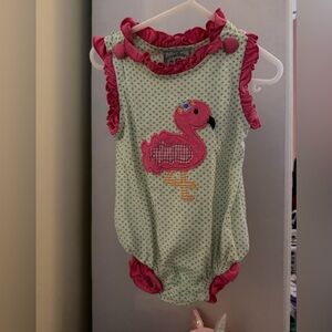 Pink and Green Polka Dot Flamingo Kids Dress